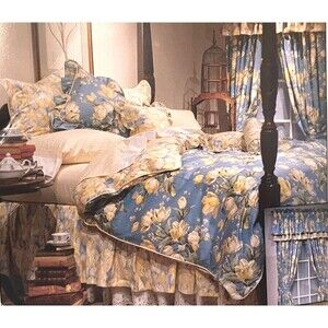 NOS Waverly Garden Lane TWIN Duvet Comforter COVER Blue Yellow Floral Cottage